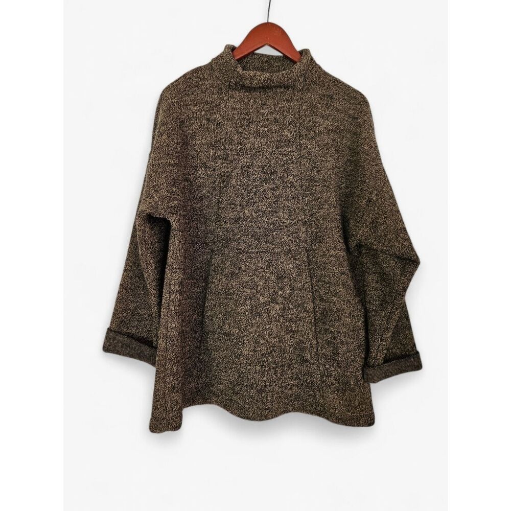 Maralyce Ferree Hand Stitched Thick Woven Marled Brown Comfy Mock Neck Sweater M